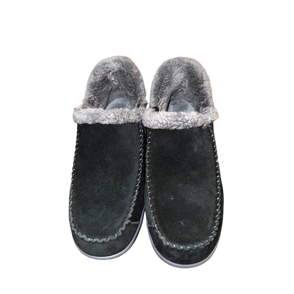Orthofeet Piedmont Black Suede Faux Fur Slippers‎ Womens 5.5 GUC